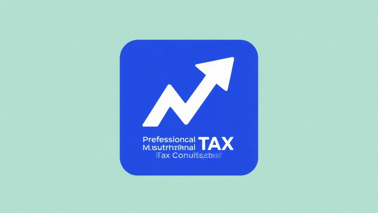 Minimalistic blue square logo with white upward arrow symbolizing analytical growth and professional municipal tax consulting